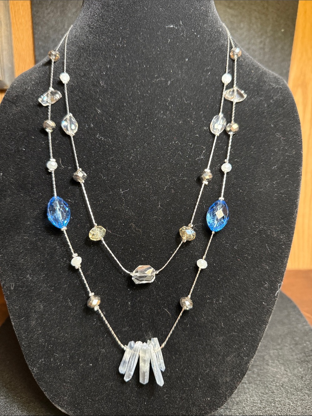 Charming Charlie Blue & Clear Layered Crystal Necklace